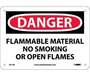 Danger Flammable Material No Smoking Or Open Flames Sign, Plastic