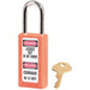 Zenex, Safety Lockout Padlock, DANGER LOCKED OUT DO NOT REMOVE, PELIGRO CERRADO NO LO QUITE, Thermoplastic, Orange, Keyed Different