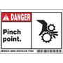 Equipment Label, English, DANGER PINCH POINT, Polyester, Adhesive Backed, Black / Red on White