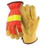 Wells Lamont Y0325S Grain Pigskin Driver Glove with Orange Mesh Back