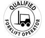 Hard Hat Emblems, English, QUALIFIED FORKLIFT OPERATOR, Vinyl, Adhesive Backed, Black on White