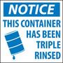 Hazardous Waste Container Label "Notice This Container Has Been Triple Rinsed"