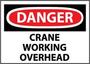 Maintenance Sign, English, DANGER - CRANE WORKING OVERHEAD, Rigid Plastic, Mounting Holes, Red / Black on White, 10 in, 14 in
