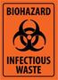 Biohazard Sign, English, BIOHAZARD - INFECTIOUS WASTE, Rigid Plastic, Mounting Holes, Black on Orange, 14 in, 10 in