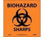 Hazardous Labels, English, BIOHAZARD SHARPS, Vinyl, Adhesive Backed, Black on Orange