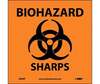 Hazardous Labels, English, BIOHAZARD SHARPS, Vinyl, Adhesive Backed, Black on Orange