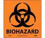 Hazardous Labels, English, BIOHAZARD, Vinyl, Adhesive Backed, Black on Orange