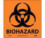 Hazardous Labels, English, BIOHAZARD, Vinyl, Adhesive Backed, Black on Orange