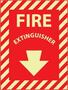 Fire Extinguisher Sign, English, FIRE EXTINGUISHER, Vinyl, Adhesive Backed, Red on Glow Green, 12 in, 9 in