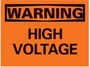Electrical Sign, English, WARNING - HIGH VOLTAGE, Vinyl, Adhesive Backed, Black on Orange, 7 in, 10 in