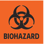 Biohazard Sign, English, BIOHAZARD, Vinyl, Adhesive Backed, Black on Orange, 7 in, 7 in