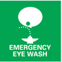 Eyewash Sign, English, EMERGENCY EYE WASH, Vinyl, Adhesive Backed, White on Green, 7 in, 7 in
