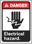 Electrical Sign, English, DANGER - ELECTRICAL HAZARD, Vinyl, Adhesive Backed, Red / Black on White, 10 in, 7 in