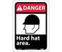 Danger Hard Hat Area Sign, Rigid Plastic