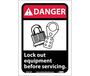 Danger Lockout Equipment Before Servicing Sign, Vinyl