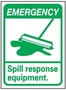 Eyewash Sign, English, EMERGENCY - SPILL RESPONSE EQUIPMENT, Rigid Plastic, Mounting Holes, Green / Black on White, 14 in, 10 in
