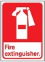 Fire Extinguisher Sign, English, FIRE EXTINGUISHER, Vinyl, Adhesive Backed, White on Red, 14 in, 10 in