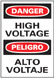 SIGN DANGER HIGH VOLTAGE, BILINGUAL PRESSURE SENSITIVE