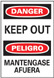 Danger Keep Out Sign Bilingual 11 x 14 Pressure Sensitive Vinyl