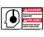 Danger Hearing Protection Required Sign, Bilingual, Plastic