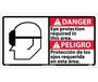 Danger Eye Protection Required Sign, Bilingual, Vinyl