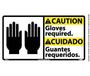 NMC CBA14P Bilingual Caution Gloves Required Sign 10" x 18" Adhesive-Backed Vinyl