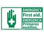 Emergency First Aid Sign, Bilingual, Rigid Plastic