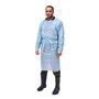 The Safety Zone® MCPE-50B Blue Processing Gown with Thumb Loops, 1.75 mil, 50"