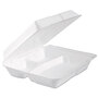 Dart® 95HTPF3R Foam Hinged Lid Container, 3-Compartment, 9.3 x 9.5 x 3, White, 100/Bag, 2 Bag/Carton