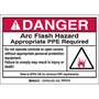 Arc Flash Labels, English, DANGER ARC FLASH HAZARD, Polyester, Adhesive Backed, Black / Red on White