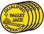 Hard Hat Emblems, English, QUALIFIED PALLET JACK OPERATOR, Vinyl, Adhesive Backed, Yellow