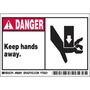 Equipment Label, English, DANGER KEEP HANDS AWAY, Polyester, Adhesive Backed, Black / Red on White
