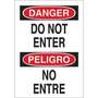 Entrance Sign, English, Spanish, DANGER/PELIGRO - DO NOT ENTER/NO ENTRE, Aluminum, Mounting Holes, Black / Red on White, 14 in, 10 in