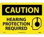 Caution Hearing Protection Required Sign, Rigid Plastic