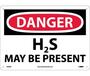 Danger H2S May Be Present Sign, Plastic
