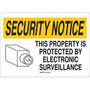 Security Sign, English, SECURITY NOTICE - THIS PROPERTY IS PROTECTED BY ELECTRONIC SURVEILLANCE, Plastic, Yellow / Black / Red on White, 14 in, 20 in