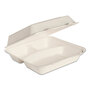 SOLO® HC9CSC2050 Bare Eco-Forward Bagasse Hinged Lid Containers, ProPlanet Seal, 3-Compartment, 9.6 x 9.4 x 3.2, Ivory, Sugarcane, 200/Carton