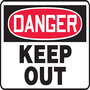 Safety Sign, DANGER KEEP OUT, 10" x 14", Adhesive Poly