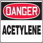 Safety Sign, DANGER ACETYLENE, 10" x 14", Plastic
