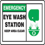 Safety Sign, Emergency Eye Wash Station Keep Area Clear (Graphic), 7" X 10", Adhesive Poly