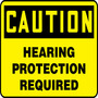 Safety Sign, Caution Hearing Protection Required, 10" X 14", Adhesive Poly