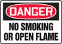Safety Sign, Danger No Smoking Or Open Flame, 7" X 10", Plastic