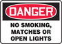 Safety Sign, Danger No Smoking, Matches Or Open Lights, 7" X 10", Plastic