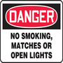 Safety Sign, Danger No Smoking, Matches Or Open Lights, 10" X 14", Aluminum