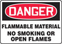 Safety Sign, Danger Flammable Material No Smoking Or Open Flames, 7" X 10", Aluminum