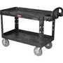 Rubbermaid FG454600BLA Utility Cart w/ Two Lipped Shelves Blk 750lb Cap