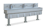 Sink, Multi-Station 6 Units Stainless Steel Knee Operated Pedestal Mounted with 3 Soap Dispensers