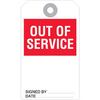 Machine Tag, English, Danger - OUT OF SERVICE, Duro-Tag Plastic, White on Red / Black, 5-3/4 in, 3-3/8 in