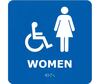 Women and Wheelchair Symbol Bathroom Sign, Styrene Plastic/PVC