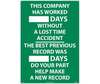 This Company Has Worked __ Days Without A Lost Time Accident Sign